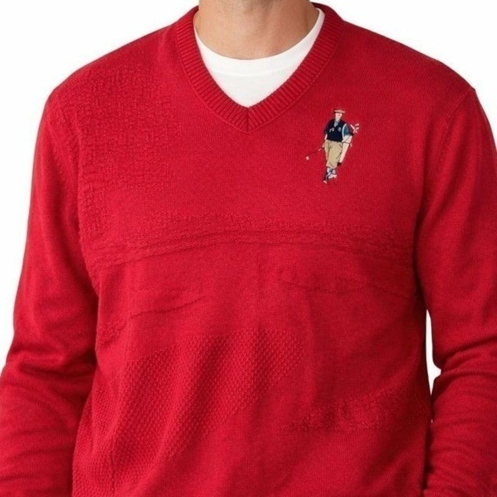 VTG 90s Isle of Cotton Golf Sweater XL Red Knit USA Made Grandpa‎ Core Old Money